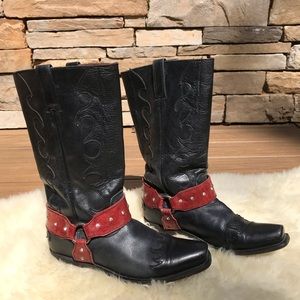 American Outfitters Boots Black Red Ankle Trim w/ Sequins 9